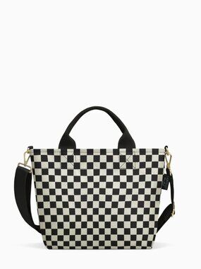 Canvelle Limited Edition Zip Crossbody Tote Small Black White Checkered Bag